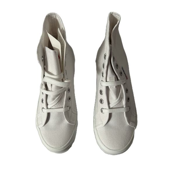 NEW Superga Unisex White Canvas Lace Up High-Top Sneaker Boots-Men 4.5-Women 6 - Picture 2 of 10